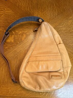 L.L. Bean Tan Leather Sling Bag with Brown Strap
